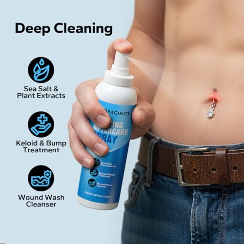 Komoko Piercing Aftercare Spray (5.07 Fl Oz), Saline Spray for Piercings & Ear Piercing Cleaner, Gentle Saline Solution for Piercings, Fast Piercing Bump Solution for Nose, Ears, Belly & More