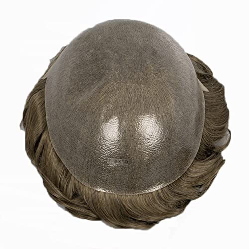 Amiable toupee for men 0.02-0.04mm Ultra Thin Skin All V-looped Mens Hairpieces European Virgin Human Hair System for Men Soft Skin V-looped mens toupee mens hair piece Color#7 Light blonde
