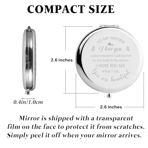 Sister Birthday Gifts Compact Mirror, Sisters Gifts from Sister, Birthday Gifts for Sister from Sister Brother Friend for Her