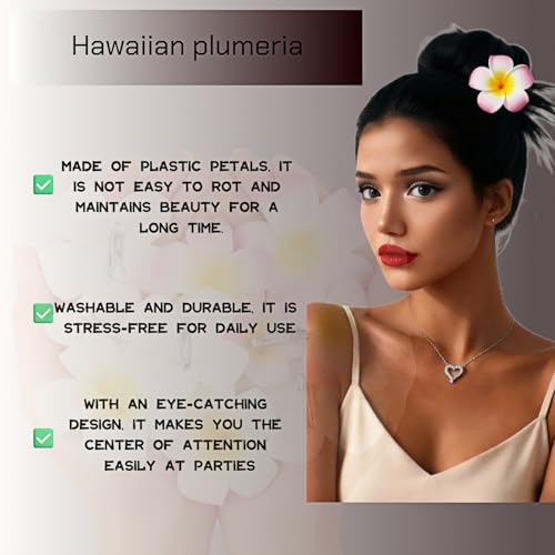 4 Pcs 7cm Hawaiian Frangipani Plumeria Foam Hair Clips, Head Flower Party Beach Hair Clips - White and Pink