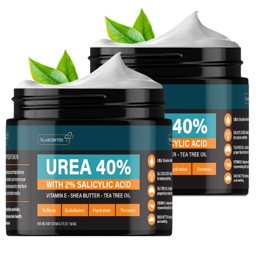 NUVADERMIS Urea Cream 40% for Feet ? Maximum Strength Foot Repair Lotion with 2% Salicylic Acid, Shea Butter, Tea Tree Oil, and Vitamin E ? For Dry, Cracked Heels ? 5.29 oz Jar - 2 Pack