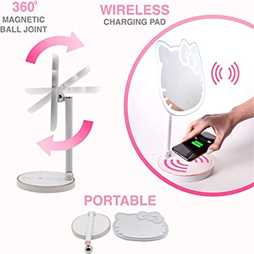 Impressions Vanity Hello Kitty Tabletop Mount LED Rechargeable Makeup Mirror with 360 Degree Rotation, Touch Sensor Desk Mirror with Light Strip and Adjustable Brightness