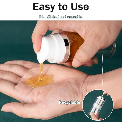 7 Pack Airless Pump Bottles 3.4oz/100ml Lotion Dispenser Travel Pump Bottles for Toiletries Airless Cosmetic Pump Container Airless Pump Jar for Toiletries Shampoo Cream with Labels(Clear)