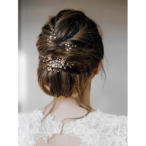 SWEETV Bridal Wedding Hair Accessories Set of 7, Pearl Wedding Hair Comb Rhinestone HairPins Leaf HairPieces Elegant Bridal Headpieces Accessories for Brides Bridesmaids Women Girls