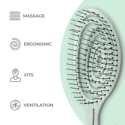 Ninabella Detangle Hair Brush for Women & Men - Does not Pull - Straightening Brushes for Straight & Curly Hair - Unique Spiral Detangling Hairbrush - Green