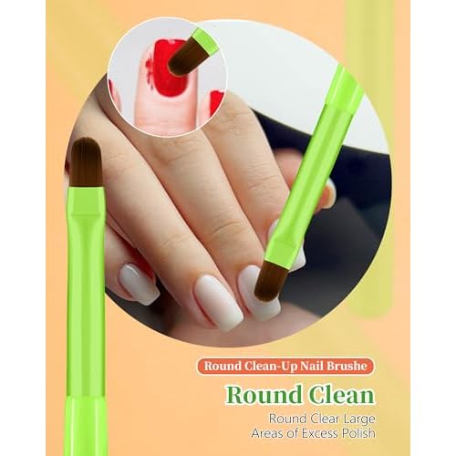 3PCS Nail Polish Clean Up Brush, Round&Falt&Angled Acetone Resistant Nail Brush for OPI Nail Polish Remover, Fingernail Cleaning Brushes at Home Nail Art and Designs(Bright Green)