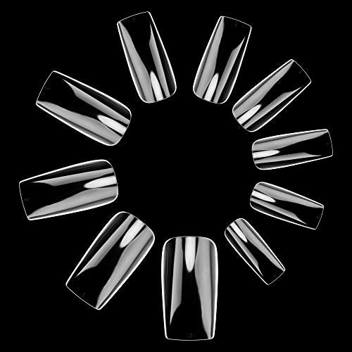 Full Cover Acrylic False Nail Tips, 1000PCS Fake Nail Shape Artificial False Nails Tips 10 Sizes with Case for Nail Art Salons (Clear+Natural)