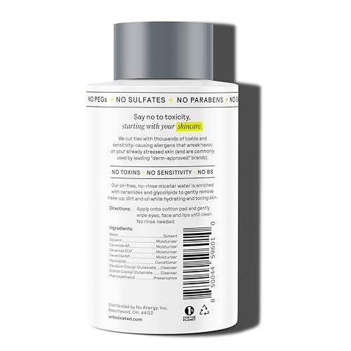 Untoxicated Micellar Water - Gentle Makeup Remover, No Rinse Cleanser & Toner for Sensitive Skin - No Common Irritants - Free from Alcohol, Oil, & Fragrance - 7 Ounce