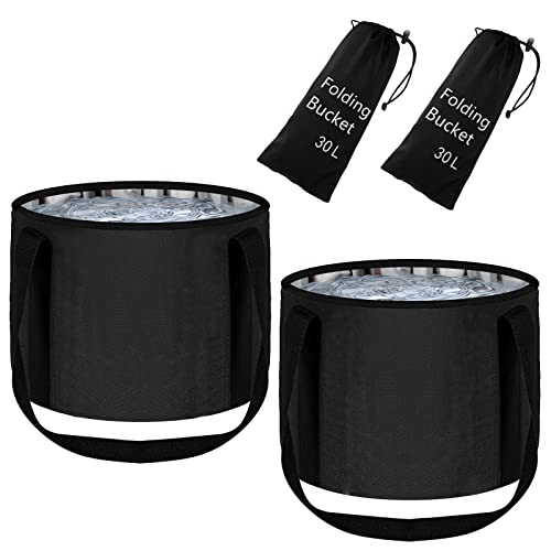 2 Pieces Foot Bath Basin 30L Collapsible Bucket, Portable Foot Soak Tub Feet Soaking Bucket for Outdoor Travel, Camping, Fishing£¨Black)