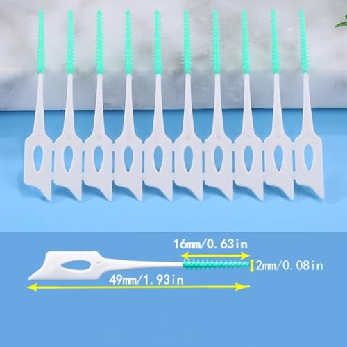 300 Pieces Dual-Use Interdental Brushes Soft Silicone, Disposable Dental Picks,Premium Dental Floss Picks for Effective Teeth Cleaning(200pcs Green+100pcs Blue)