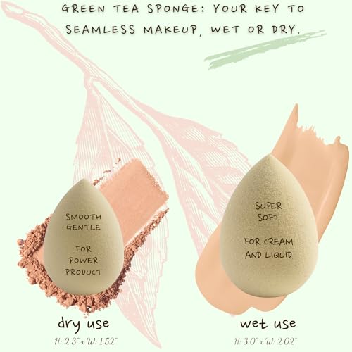 Green Tea Beauty Sponge - Plant-Based, Eco-Friendly, Cruelty-Free, Dye-Free & Latex-Free Blender, Biodegradable & Vegan Makeup Sponge, Makeup Blender, Perfect for Liquid & Powder (1 Count)