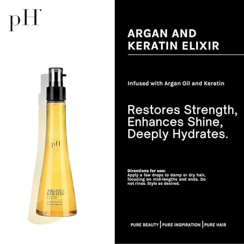 pH PURE HAIR Argan & Keratin Shampoo Hair Mask & Elixir Color Protecting - Hydrating Nourishing Formula for Deep Cleansing Heat Protection Soft & Silky Hair - Sulfate Free (8.45+8.45+3.38 Fl Oz)