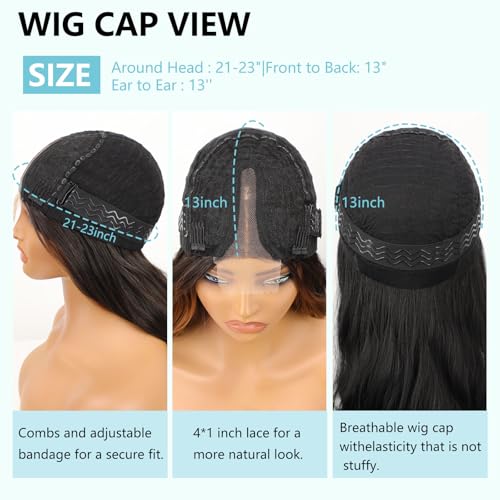 AISI HAIR Black Wig for Women, Long Wavy Lace Hairline Middle Part Synthetic Heat Resistant Wig for Daily Party-26 Inch