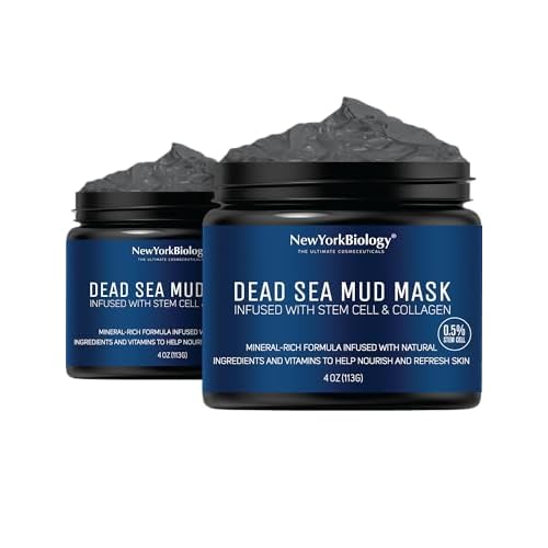 New York Biology Dead Sea Mud Mask for Face, Body | with Stem Cell and Collagen | Spa Quality Pore Refiner for Oily Skin | Natural Skincare for Women, Men | Tighten Skin | 4 oz (Pack of 2)