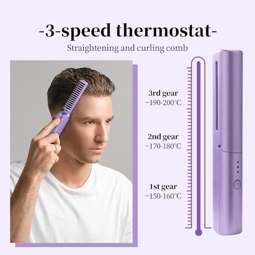Ceramic Hairdressing Comb Smooth, 2025 New Hairdressing Comb for Straight and Curly Hairs, Upgrade Portable Wireless 2-in-1 Hairs Dressing Combs Fast Heating 3 Adjustable Temperatures (Green)