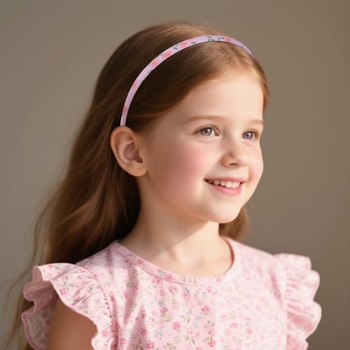 Fishdown Headbands for Girls 12Pcs Thin Head Bands for Kids Children Hairbands for Toddler Floral Cloth Fabric Covered Headband Birthday Party Favors
