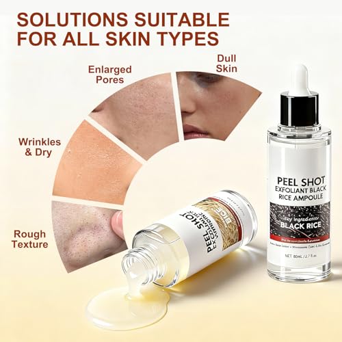 Peel Shot Glow Rice Ampoule Duo, White & Black Rice Exfoliating Ampoules for Face and Body Scrub, Gentle Soft Peel Exfoliating, Deep Hydrating Formula for All Skin