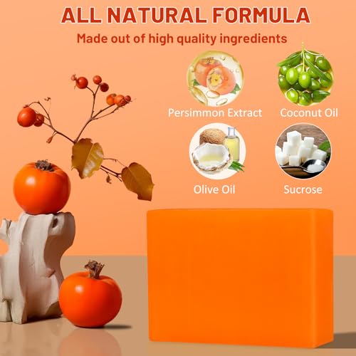 2 PCS Persimmon Soap Bar for Old People Smell, Natural Body Odor Control Bar Soap for Men & Women Deodorizing, Handmade Bath Bar Soap for Eliminating Strong Smell Odor Deeply Cleansing