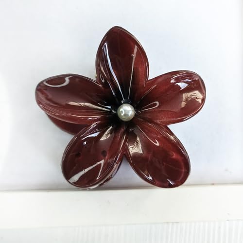 Wine Red Flower claw clips women girls,fancy hawaii flower hair clips,artificial pearls daisy decorative plumeria hair clips for thick or thin hair, Large Medium 2pc beach coquette hair accessories