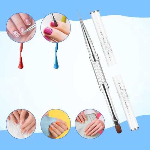 2 Pcs Double Ended Nail Builder Gel Brush, French Tip Brush Hard Gel for Nails, Brush Liner Brush Nails Hard Gel for Design Nails Professional Nail Art(White)