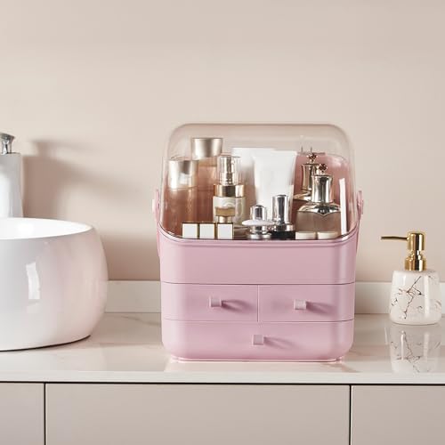 Large Makeup Organizer w Drawers Beauty Organizer Makeup Box Holder Vanity Organization Desk Countertop MakeUp Organizers Bathroom Counter Organizer Skincare Cosmetic Case Stand Dustproof Lid Gift