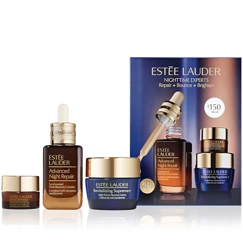 Est?e Lauder Nighttime Experts 3-Piece Travel Size Skincare Gift Set | Repair + Bounce + Brighten | Includes Face Serum 1 Fl Oz, Eye Cream 0.17 Fl Oz + Moisturizer 0.5 Ounce