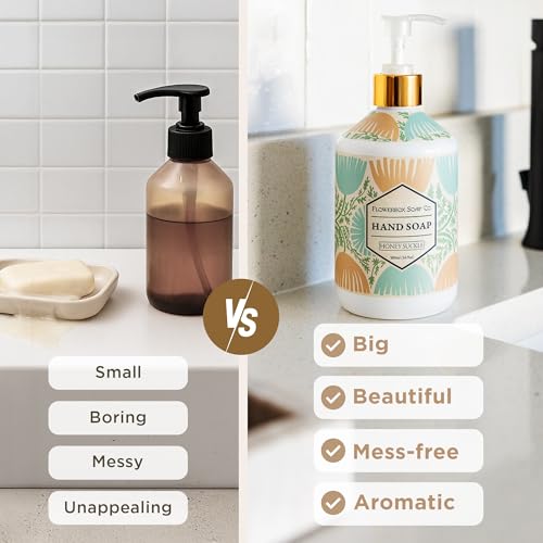 FlowerBox Liquid Hand Soap with Pump ? Set of 4 Scented, Decorative Hand Soap Dispensers for Bathroom and Kitchen ? 500 mL Luxury Floral Mosaic Bottles, Gift Pack