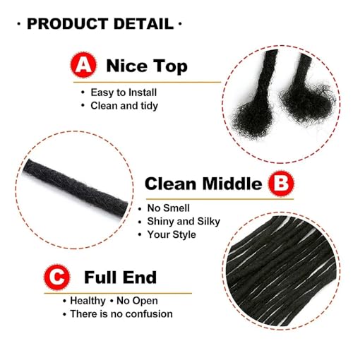 Long Loc Extensions Human Hair Dreadlock Extensions Dreads Extensions for Men Women 0.4 cm 16 Inch 60 Strands Handmade Permanent Locs Extension Natural Black Locs Hair Extensions Can be Dyed Bleached