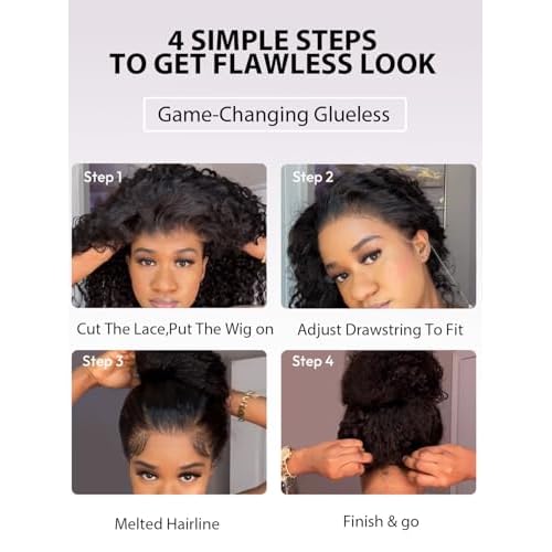 Hidden Strap 360 Drawstring Full Lace Front Wigs Human Hair Pre Plucked 200 Density Deep Wave 360 Invisible Drawstring Glueless Wet And Wavy HD Lace Front Wig Human Hair For Black Women 16 Inch