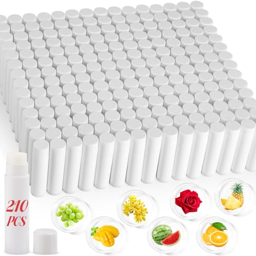 210 Pack Lip Balm Unlabeled, Natural Lip Balm Bulk Blank Tube, Personalized Lip Balms for Party Favors Adults and Bridal Shower Favors or Baby Shower Gifts-7 Flavors