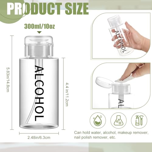 Layhit 1 Pc 10 oz Alcohol Pump Dispenser Bottle Alcohol Push Down Liquid Dispenser Empty Pumping Bottle Refillable Cosmetic Container for Personal, Salon, Nail Care, Hospital Use (Black)