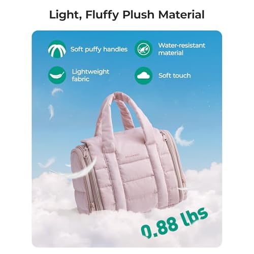BAGSMART Travel Toiletry Bag with Removable Partition, Puffy Water-resistant Fabric Hanging Organizer for Full-Size Toiletries, Accessories, Black