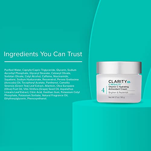 ClarityRx C-Results Vitamin C Hydrating Antioxidant Face Cream, Natural Plant-Based Anti-Aging Facial Moisturizer for Brighter Skin (0.5 oz.)