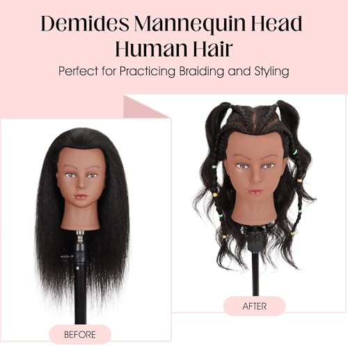 Mannequin Head 100% Real Human Hair 16", Mannequin Head Human Hair Cosmetology Doll Head for Hair Styling, Manikin Head for Braiding With Clamp Holder