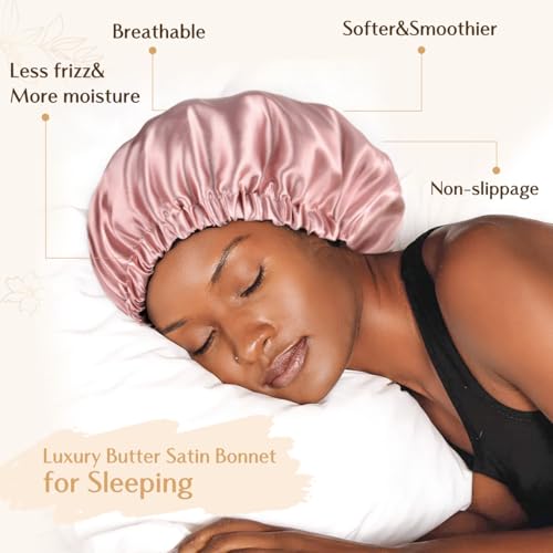 YANIBEST Adjustable Silk Bonnet Double Layer Satin Bonnet Hair Bonnet for Sleeping Bonnets for Women Hats Curly Natural Hair, Blush Pink
