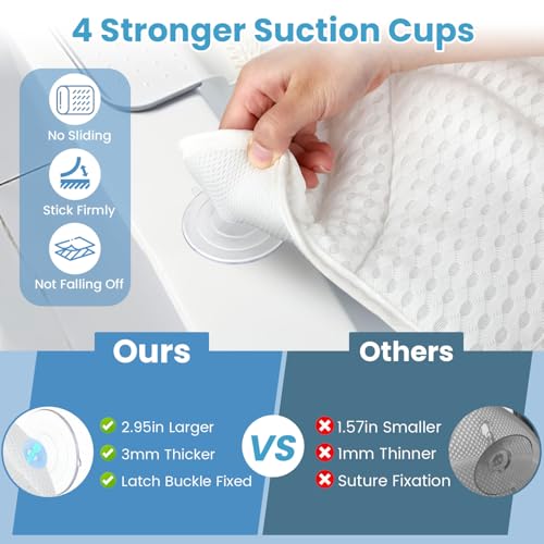 Bath Pillows for Tub, Bath Pillow Luxury Bathtub Pillow for Head and Neck Support, Soft 4D Air Mesh Bath Tub Pillow with Non Slip Suction Cups, Laundry Bag, Spa Gifts Bathtub Accessories for Women Men