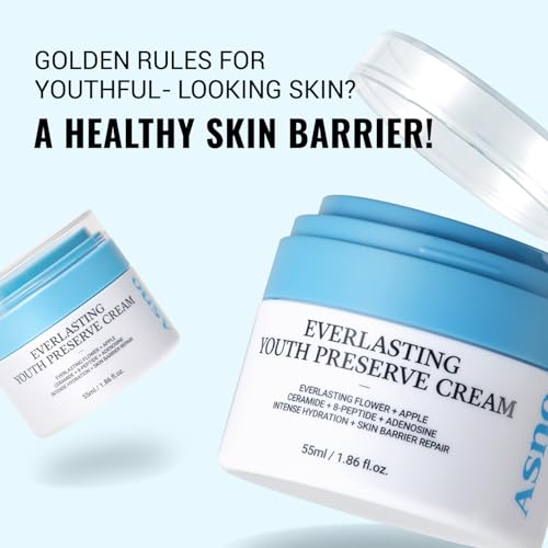 ASNO Everlasting Youth Preserve Cream 55ml - Vegan Face Moisturizer for Wrinkle Care, Barrier Repair, Hydration for Dry & Sensitive Skin, Everlasting Flower + Ceramide + Peptides, Korean Skincare