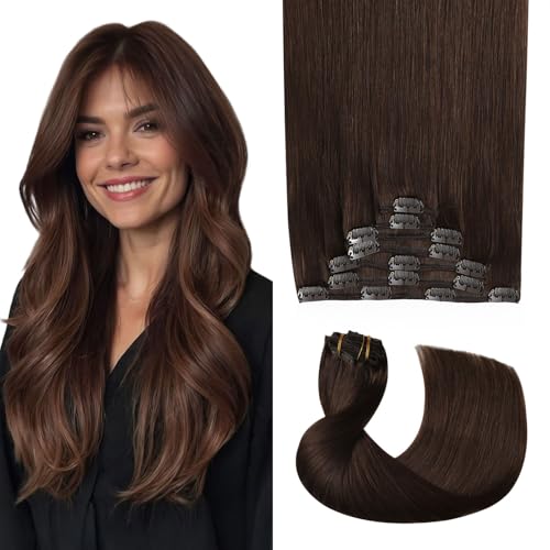 Pro2.0 Clip in Hair Extensions Real Human Hair 22inch 7pcs #4 Chocolate Brown Remy Real Hair Extensions Clip in Human Hair 120g Thick Double Weft for Women£¨#4-22inch£©