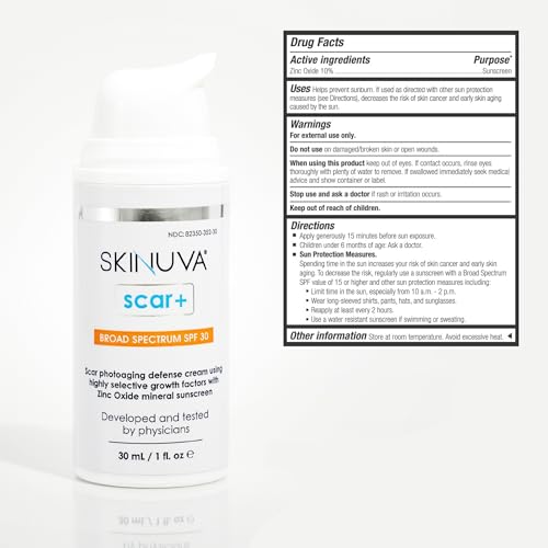 Skinuva¢ç Next Generation Scar+ Cream - Advanced Silicone Scar Cream Matrix +SPF 30 Formulated with Growth Factors & Helps Reduce the Appearance of Scars (1 oz)