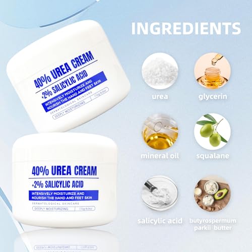 40% Urea Cream with 2% Salicylic Acid ? Foot, Hand & Heel Cream for Dry, Cracked Skin, Callus & Rough Elbows ? Intensive Moisturizing Lotion for Feet, Hands & Knees ? 6oz