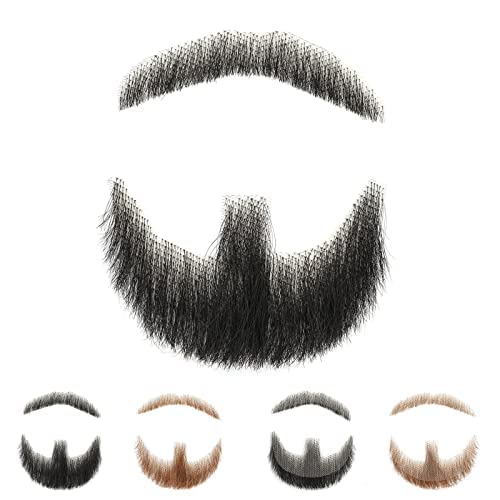 BEXIUKAKA False Mustaches Fake Beard Realistic 100% Human Hair Face Beard Realistic and Mustache Black for Men Realistic Makeup Lace Beards Invisible False Performance Cosplay(Black)