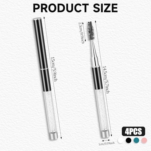 Spoolies Mascara Wands with Cap, 4 Pcs Portable Eye Lash Brush Wands Reusable Travel Eye Brow Brush Applicator Comb Makeup Tools for Eyelash Extensions Supplies, Make up Accessories for Women