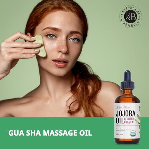 Kate Blanc Cosmetics Jojoba Oil for Softer Hair & Smoother Skin. Gua Sha Oil for Face & Dermaplaning (2oz, Organic, 100% Pure, Natural)