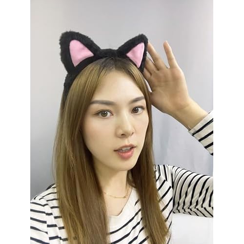 Cat Ears Headband 2-Pack ? Plush Fuzzy Hairbands for Cosplay, Makeup, Yoga, and Photo Props for Adults and Kids