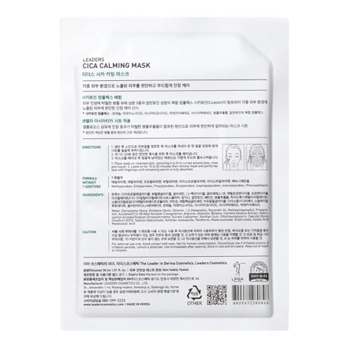 LEADERS Insolution Cica Calming Mask - Soothing Relief for Irritated & Sensitive Skin | Helps Reduces & Relieves Redness | Calming Care, Sebum & Moisture Control, Easy Peel Pouch - 10 Sheets