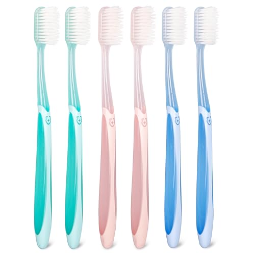 Extra Soft Toothbrush 6-Pack, Regular Head (3 Colors - 2 Each) Dentist-Developed Tapered Bristles for Sensitive Teeth & Gum Care Gentle Cleaning, BPA-Free