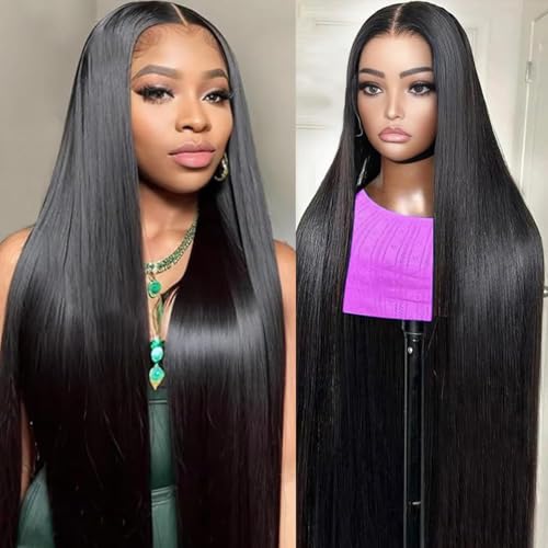 28 Inch 13x6 Lace Front Wigs Human Hair Pre Plucked HD Straight Lace Front Wigs Human Hair 180% Density Frontal Wig Human Hair Natural Black Natural Black