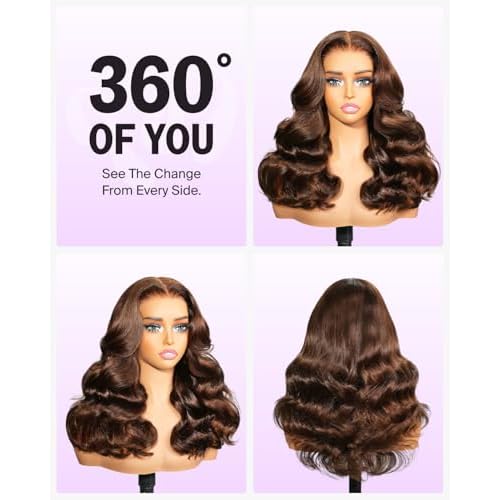 6x5 Chocolate Brown Lace Front Wigs Human Hair with Baby Hair Drawstring Wig Human Hair 210% Density Glueless Wig Pre Plucked Hairline 4# Closure Wig 20 Inch