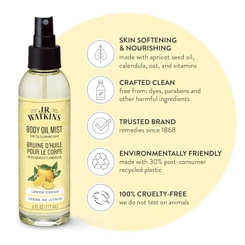 J.R. Watkins Naturally Hydrating Body Oil Mist, Lemon Cream, 6 fl oz, 2 Pack