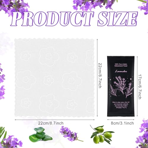 Hot or Cold Moist Cotton Towel Bulk Moist Towelettes Individually Wrapped 8.7" x 8.7",White Towel Services,Refreshment Pre Moistened Towels Lavender Scent for Travel Sport Party Spa Dentist Hotel